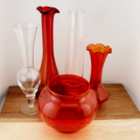 Lot of 5 Unique Vintage Art Glass Blown Vases mismatched color mixed styles - Picture 6 of 10